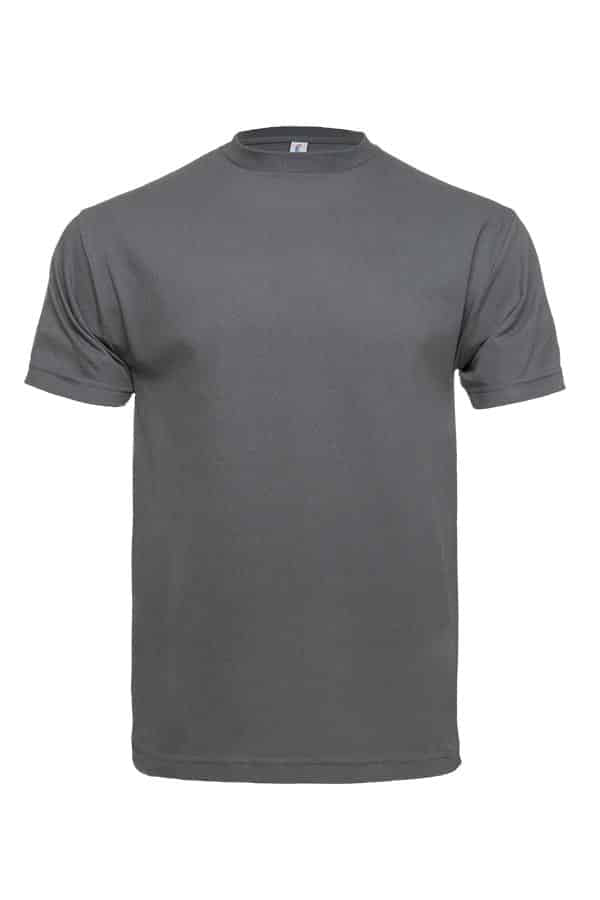 Gray short-sleeve t-shirt with crew neck, displayed against a white background.