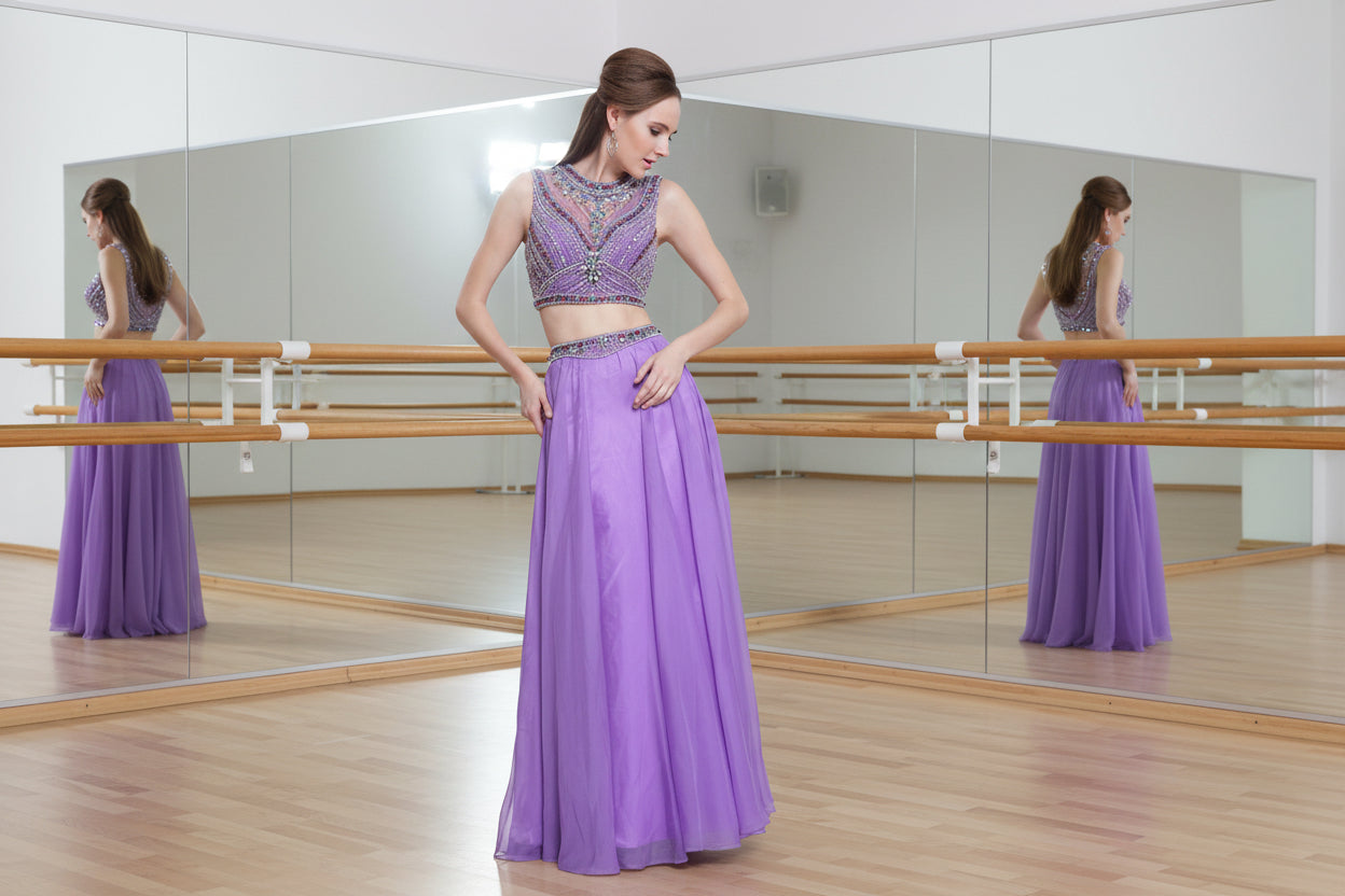 Beaded 2 Piece Chiffon Dress-0