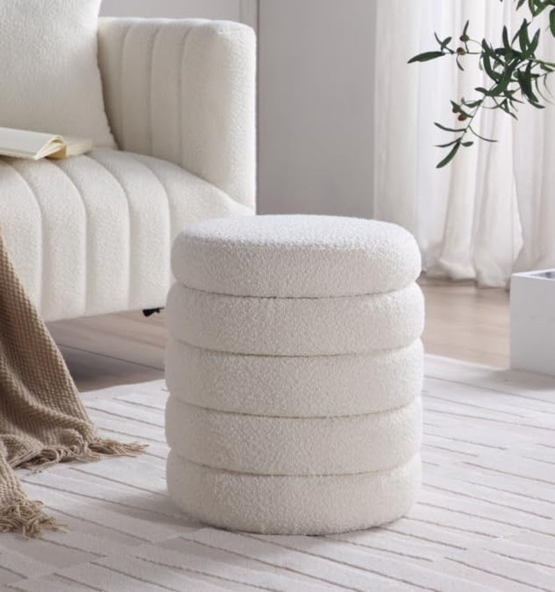 Round Ottoman With Hidden Storage And Cushioned Top-2