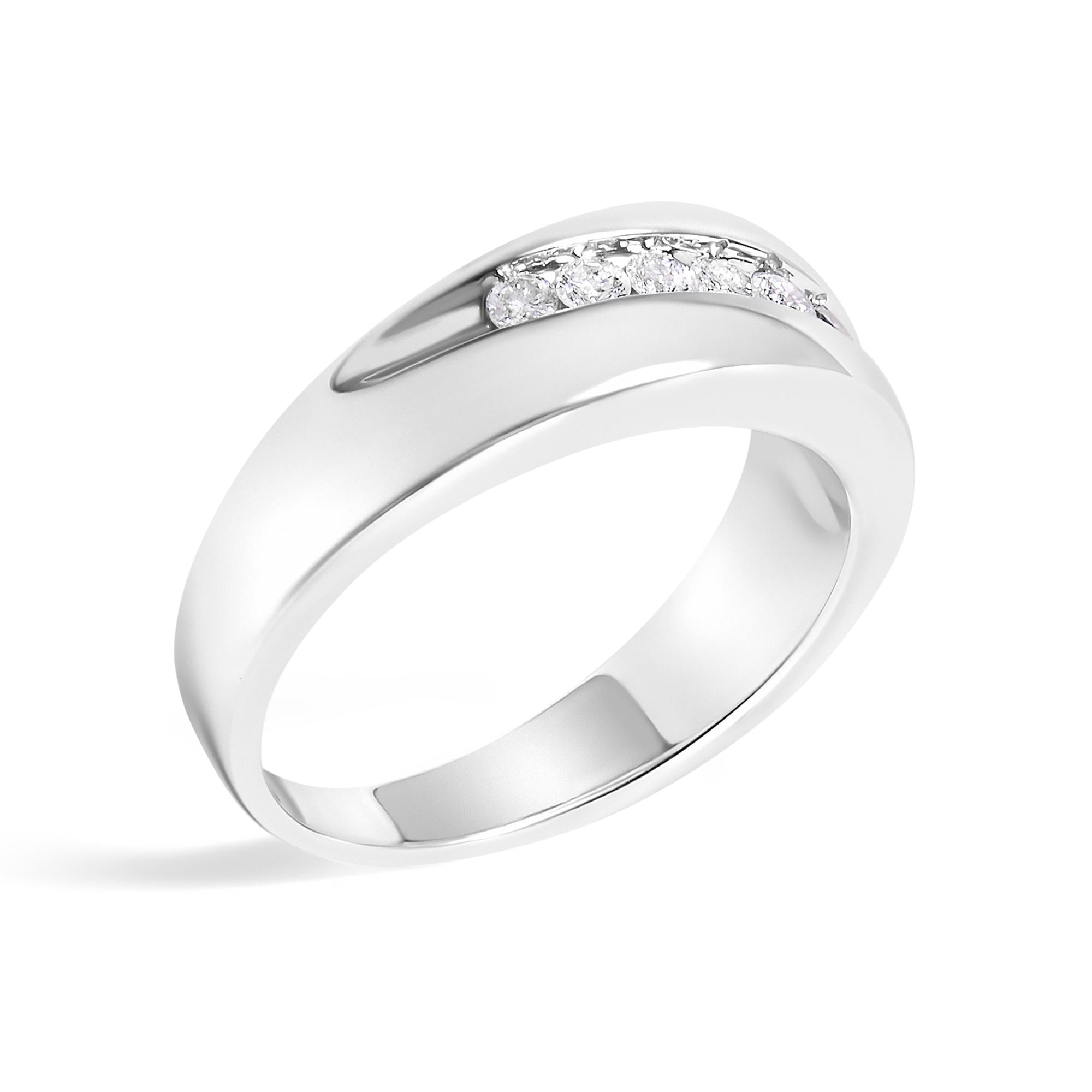 Silver band with a row of small, sparkling diamonds set in a sleek, modern design.