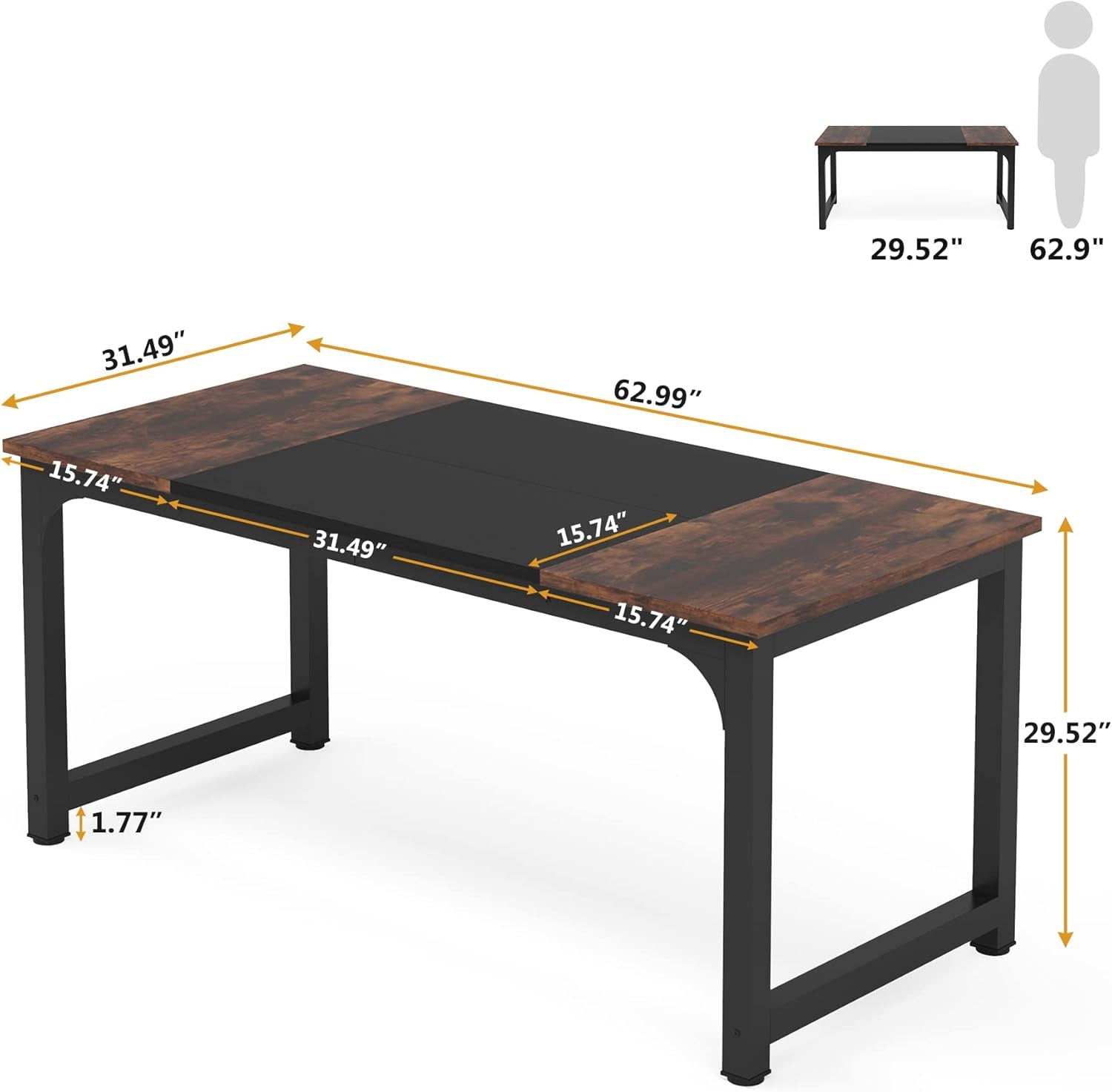 63 Inch Executive Desk Two Tone Brown Black Heavy Duty Frame-1