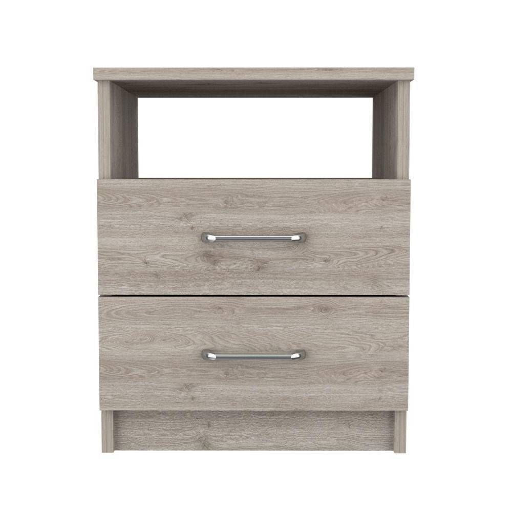 Modern 2-Drawer Nightstand with Open Shelf in Beige Wood Finish-2