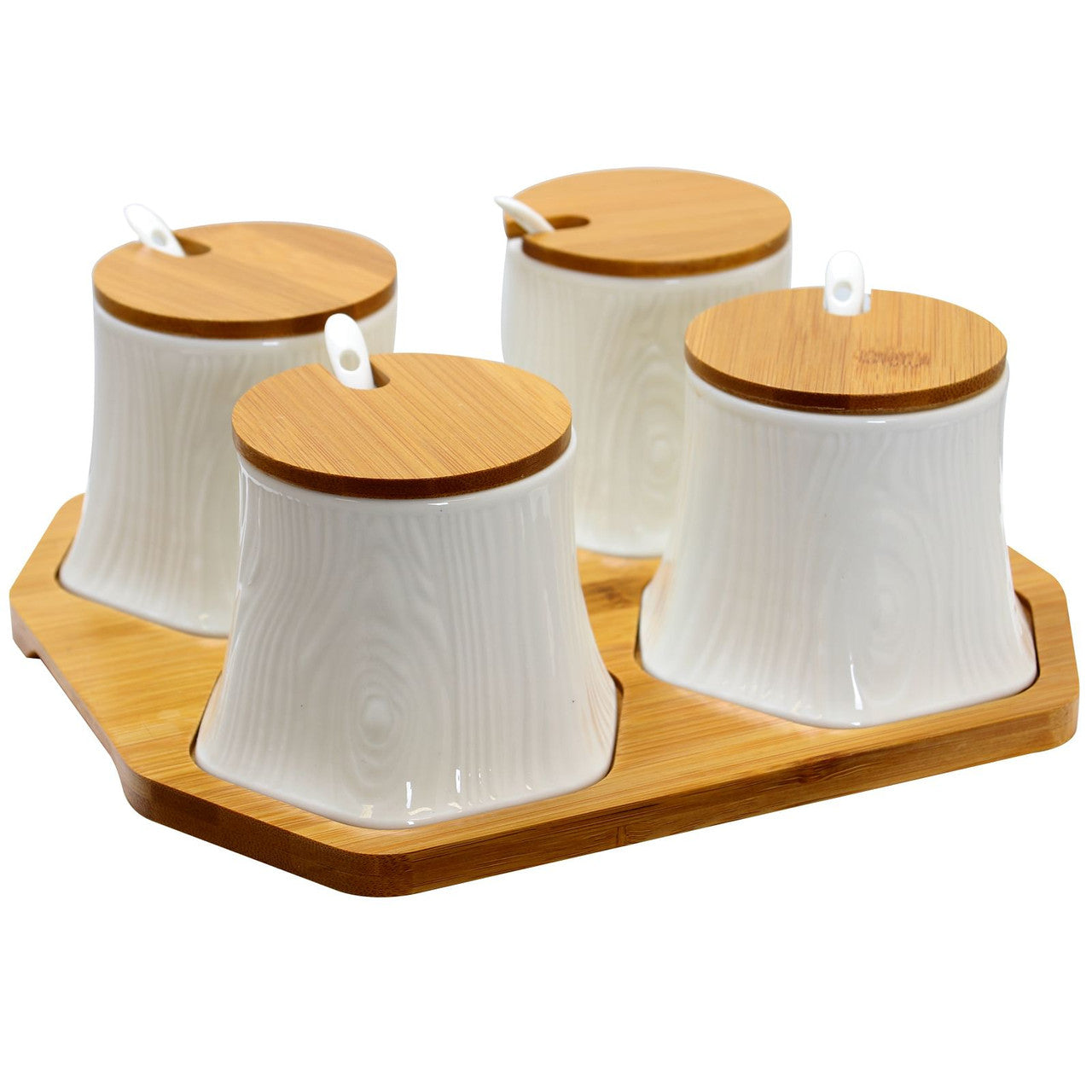 Elama Ceramic Spice, Jam and Salsa Jars w/ Bamboo Lids & Serving Spoons-0