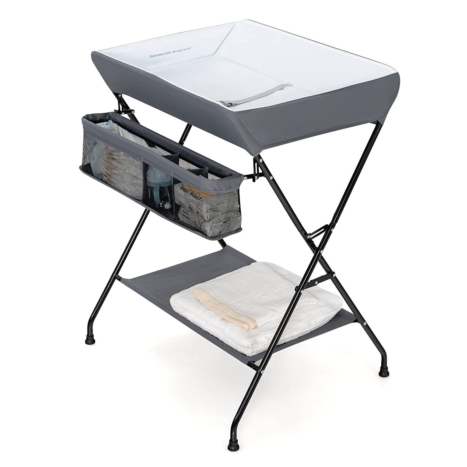 Grey Folding Wide Nursery Diaper Baby Changing Table-0