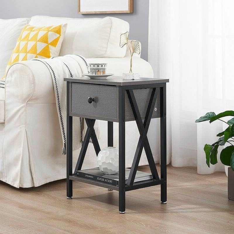 Set of 2 - 1 Drawer Nightstand in Grey and Black Wood Finish-0