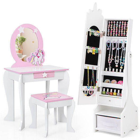 Kids Jewelry Armoire Cabinet with Storage and 2 Tilt Angles-Pink-7