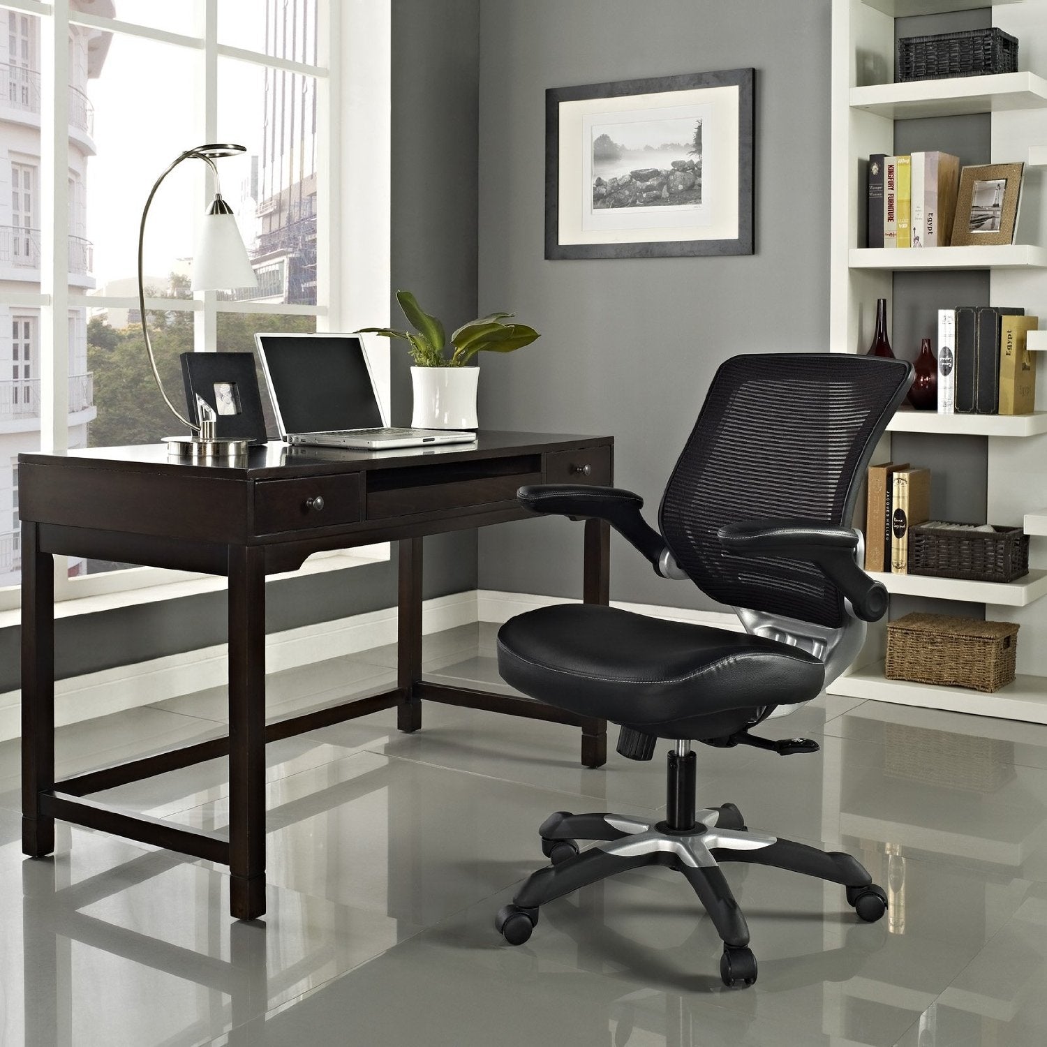 Modern Black Mesh Back Ergonomic Office Chair with Flip-up Arms-3