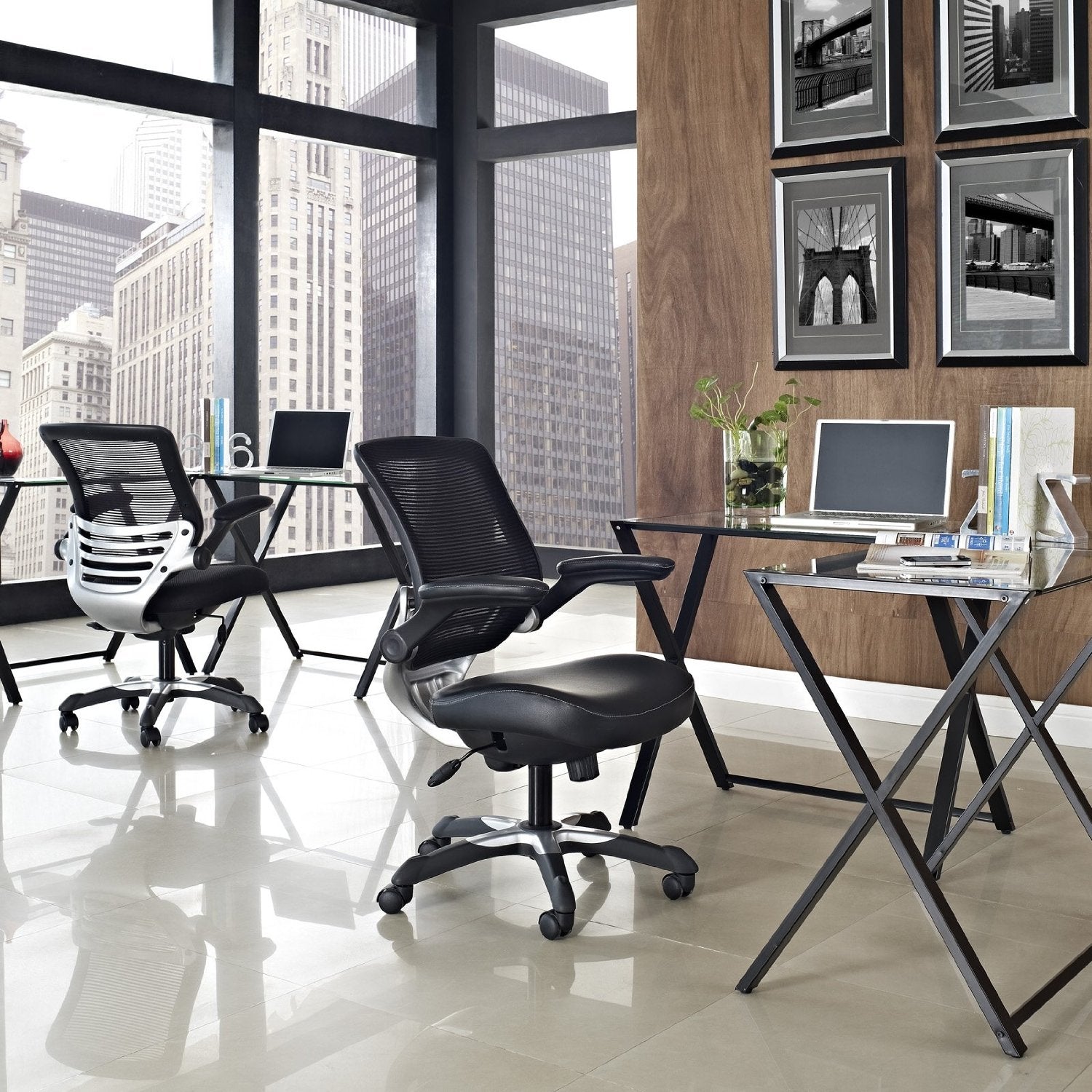 Modern Black Mesh Back Ergonomic Office Chair with Flip-up Arms-4