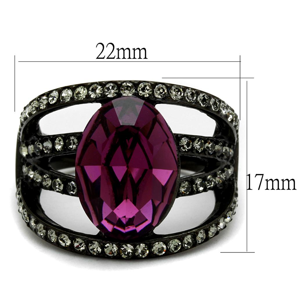 TK2348 - IP Black(Ion Plating) Stainless Steel Ring with Top Grade Crystal in Amethyst-1