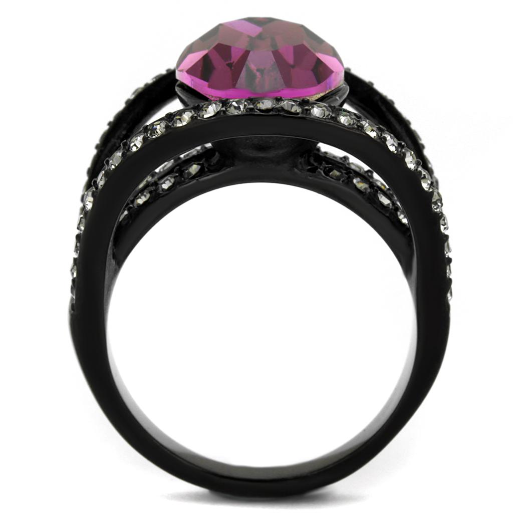 TK2348 - IP Black(Ion Plating) Stainless Steel Ring with Top Grade Crystal in Amethyst-2