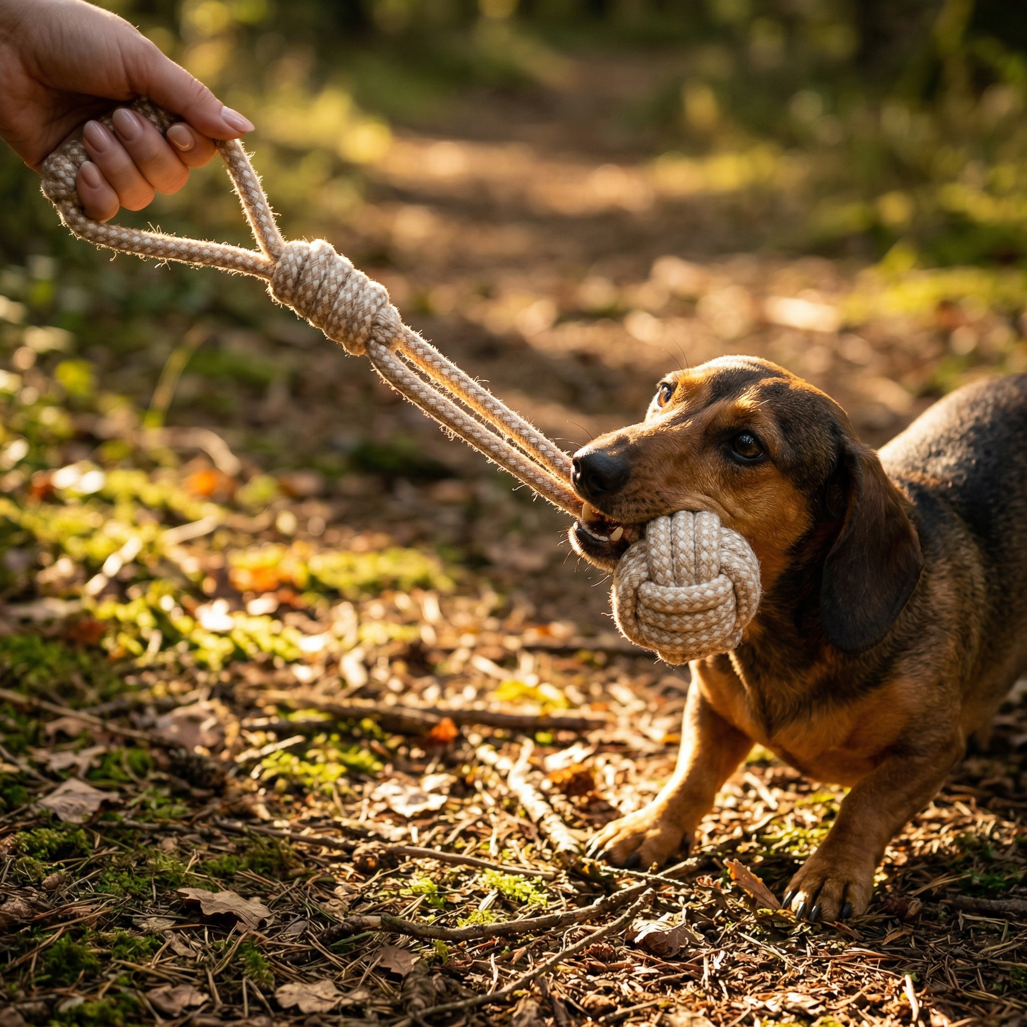 Forest Knot Hemp Rope Tug Toy with Handle-3
