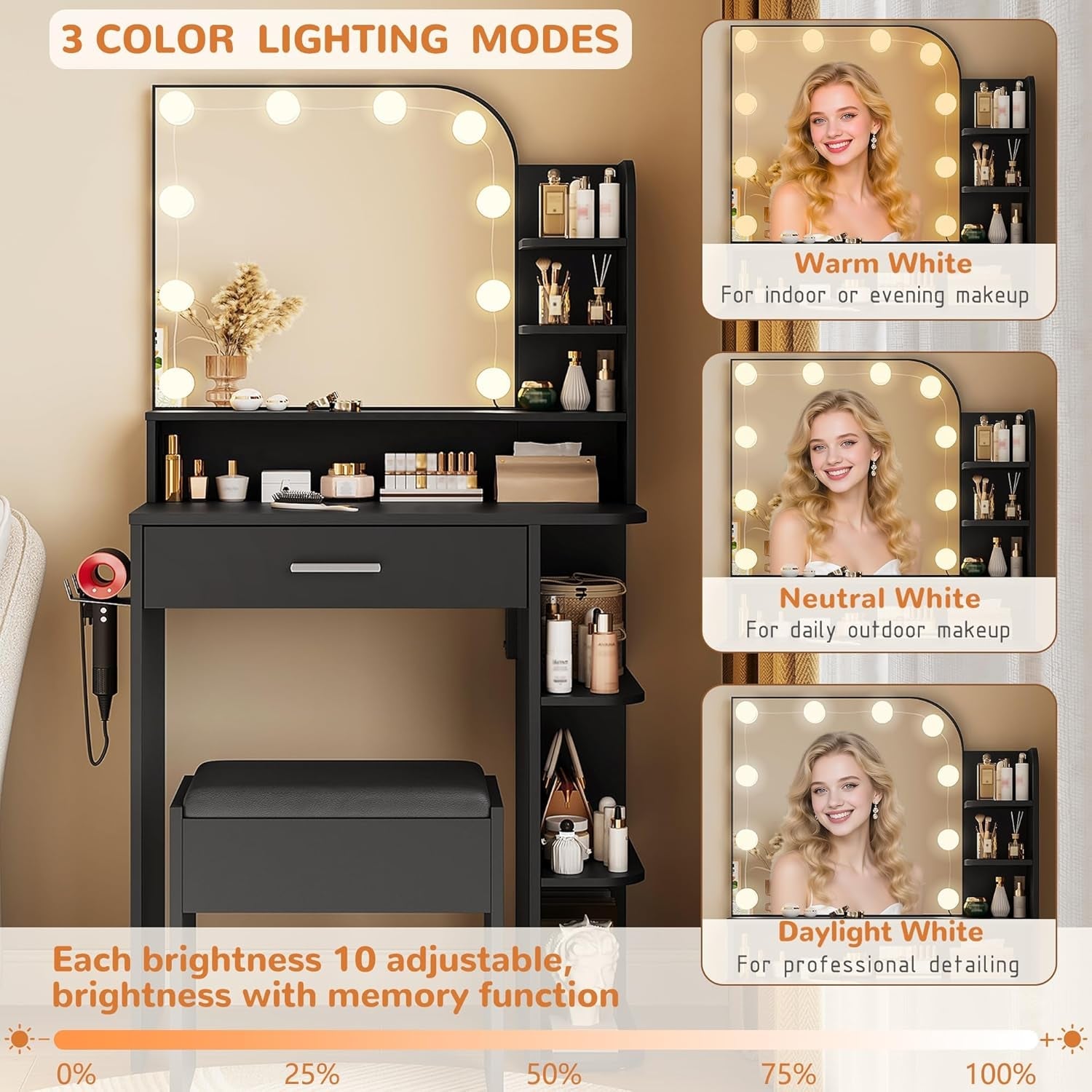 Makeup Vanity Desk With Adjustable Lighting Mirrors-1