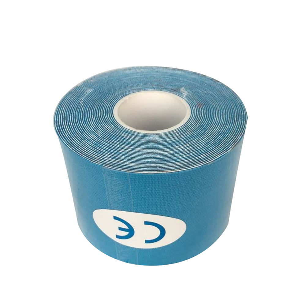 Blue roll of tape with a white label featuring a mirrored "C" and "E" symbol.