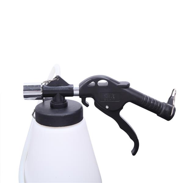 Black spray nozzle attached to a white container, featuring a trigger handle and metal tip.