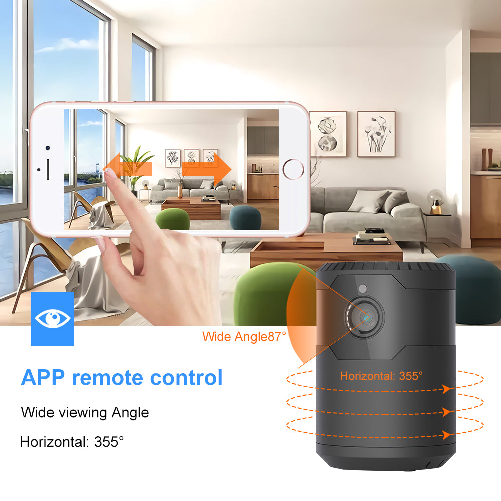 A hand swipes across a smartphone screen showing a modern living room, illustrating app control.