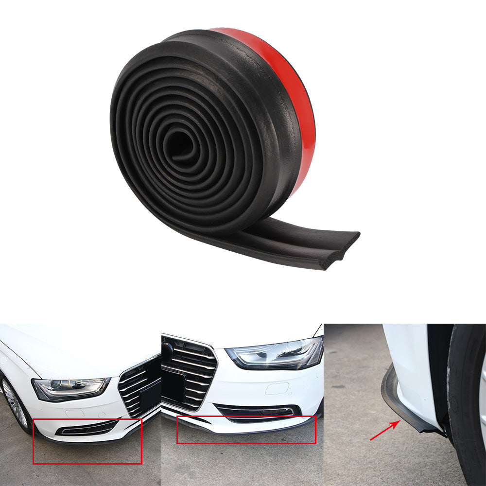 Rolled black car bumper lip with a red edge, shown applied on a white car&