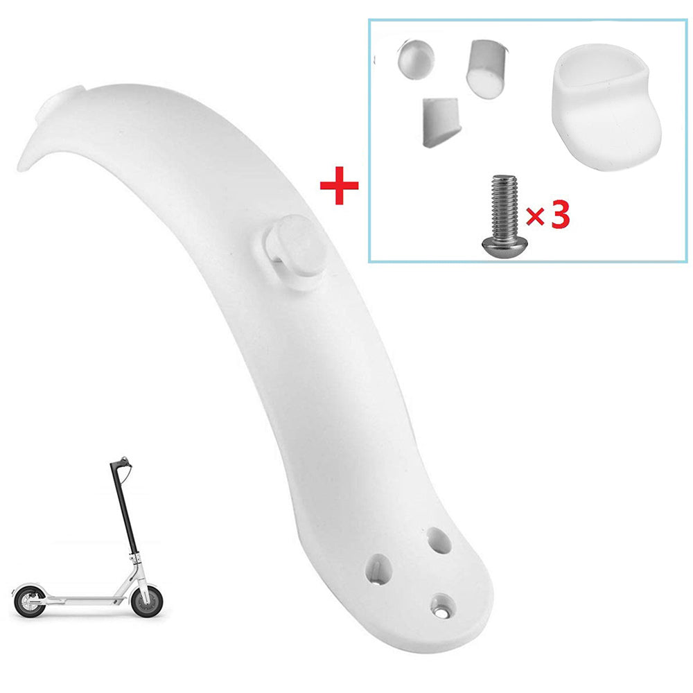 White scooter fender and parts set with three screws, displayed on a white background.