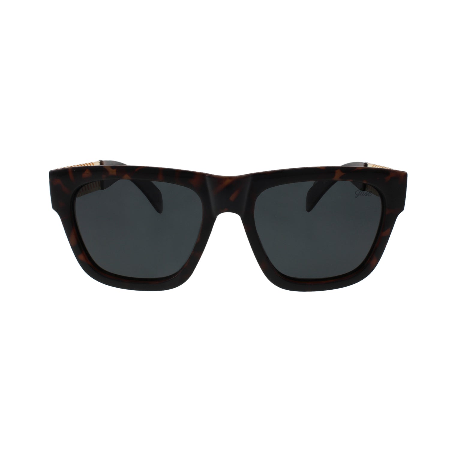 Brown tortoiseshell sunglasses with dark lenses in a classic square frame.