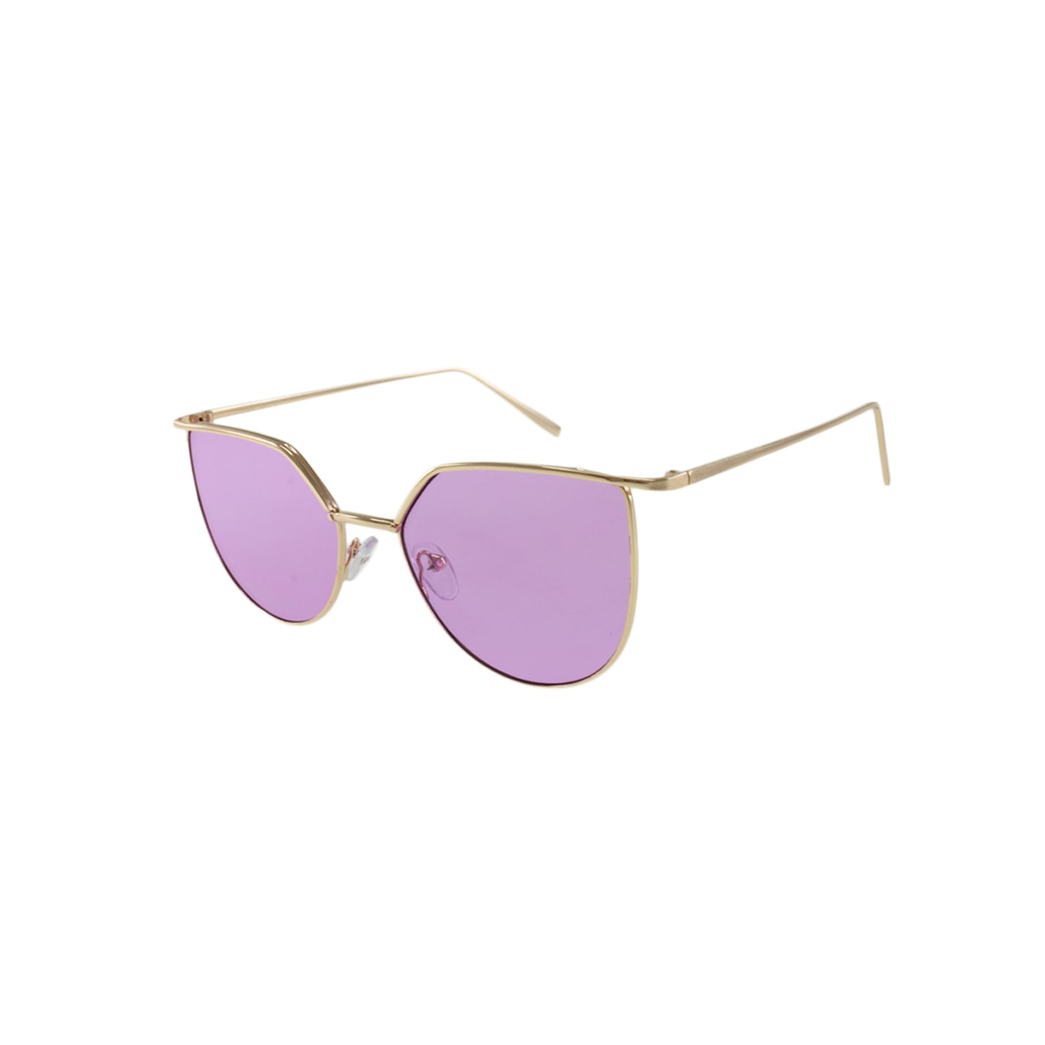 Gold-framed sunglasses with large, purple-tinted lenses and thin arms.