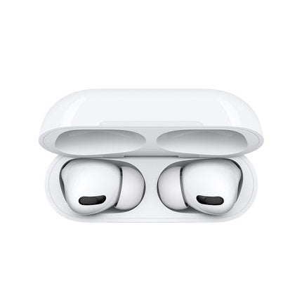 White wireless earbuds in an open charging case on a white background.