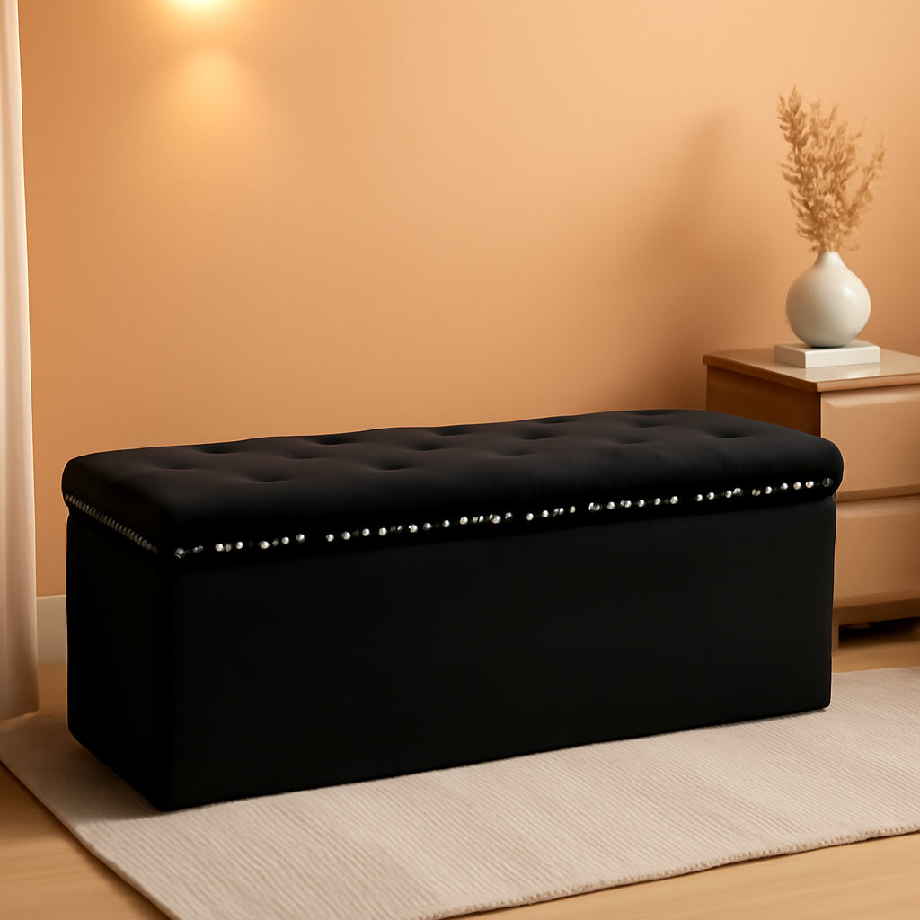 Jet Black Storage Ottoman Bench Seat 43.3 Inch Length-0