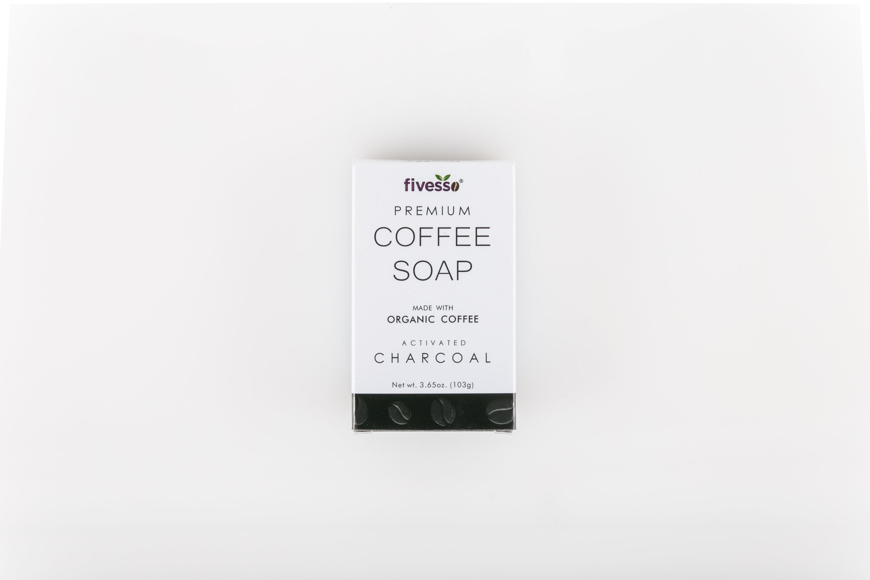 Coffee soap box on white background with black text and a small coffee bean image.