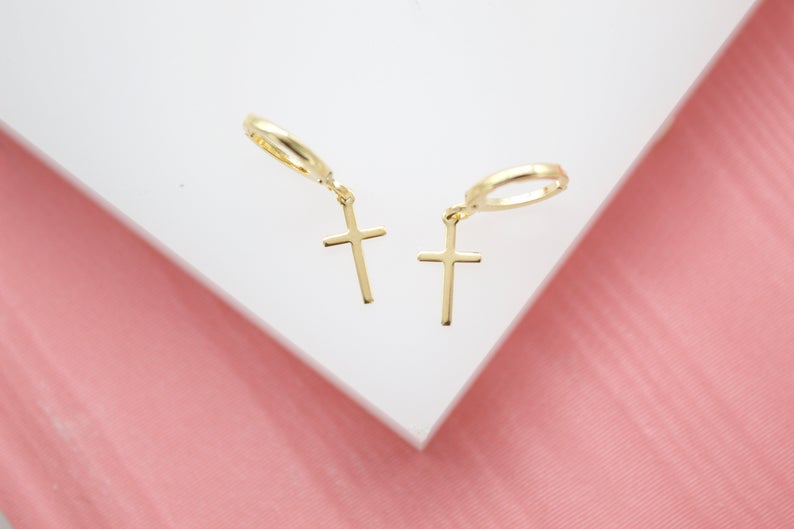 Tiny Simple Cross Huggie Earrings (L226)-0
