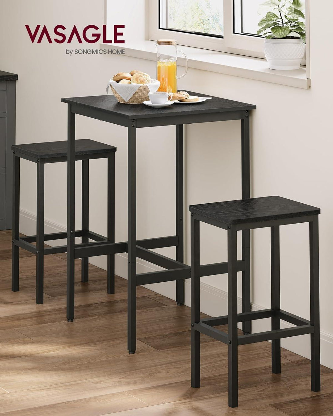 Multifunctional Ultracompact Black Bar Table Two Chairs-1