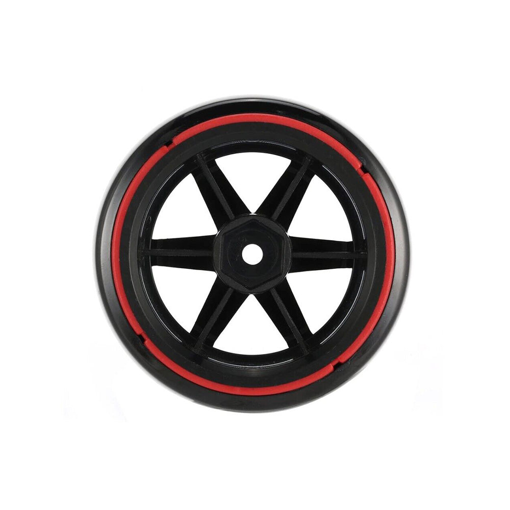 Black wheel with red inner rim and five spokes, set against a white background.