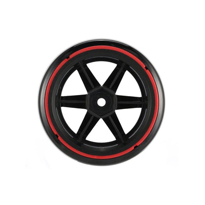 Black wheel with red inner rim and five spokes, set against a white background.