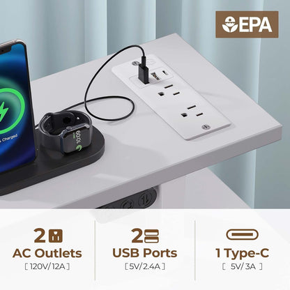 47.2 Inch White LED Desk With Power Outlets And Drawers-4