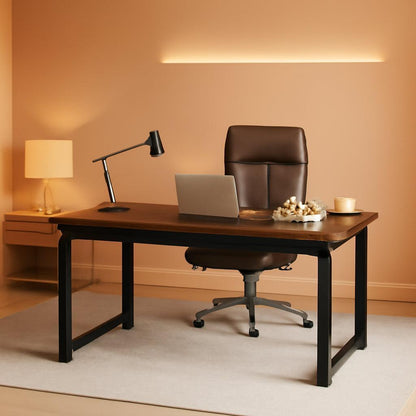 63 Inch Executive Desk Two Tone Brown Black Heavy Duty Frame-0