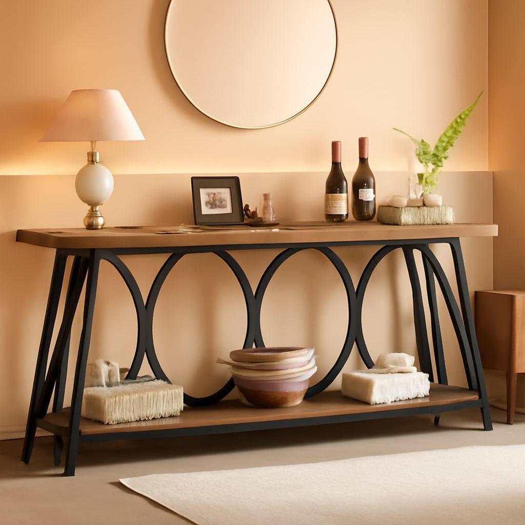 70.9 Inch Rustic Brown Industrial Grade Console Table-0
