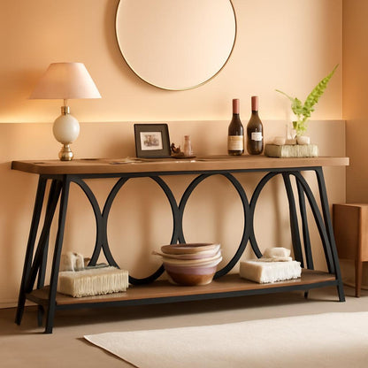 70.9 Inch Rustic Brown Industrial Grade Console Table-0
