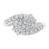 Silver ring with diamond clusters and shimmering band accents.