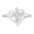 Silver ring features a heart shape and a diamond-studded cross at the center.