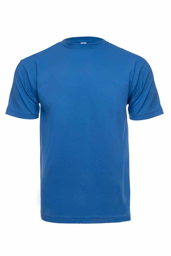 Blue t-shirt with a crew neck and short sleeves, shown on a plain white background.