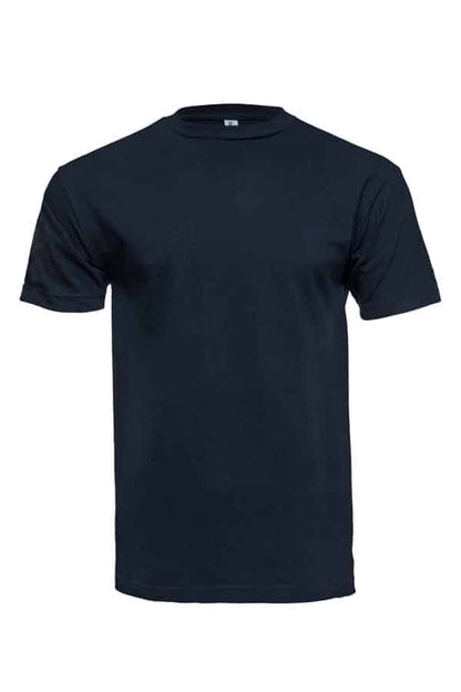 Plain dark navy blue T-shirt with a round neckline and short sleeves.