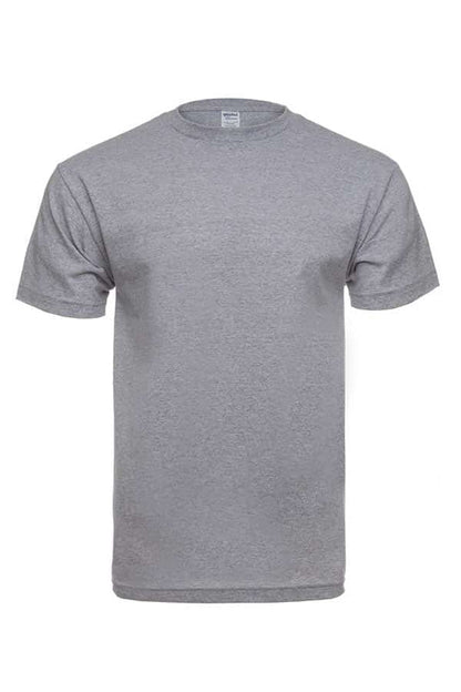 Gray T-shirt with short sleeves and a round neckline, displayed on a plain white background.