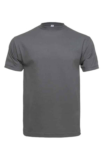 Gray short-sleeve t-shirt with crew neck, displayed against a white background.
