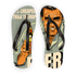 Flip-flops featuring a vintage comic-style man holding a beer, with text and black straps.