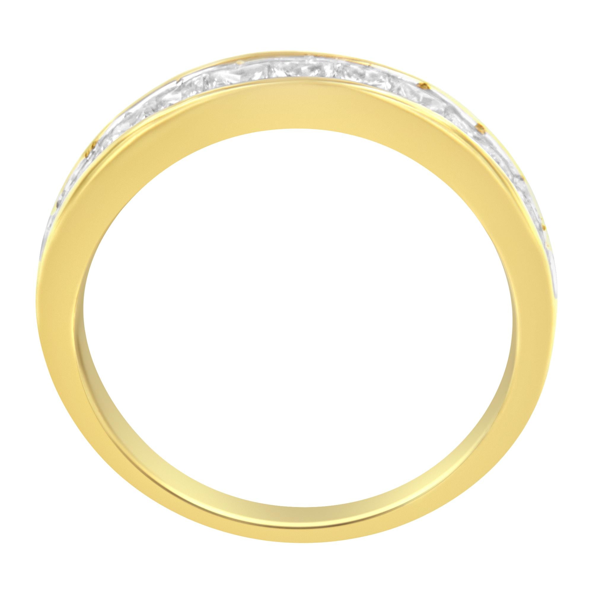 Gold ring with a row of small clear stones embedded, viewed from the side.