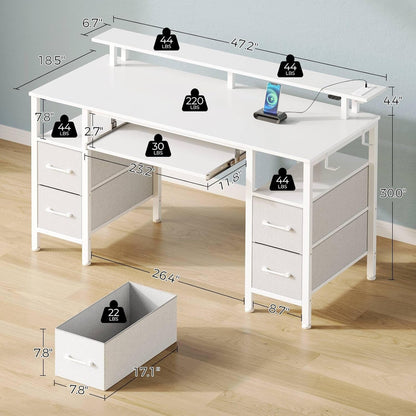47.2 Inch White LED Desk With Power Outlets And Drawers-2