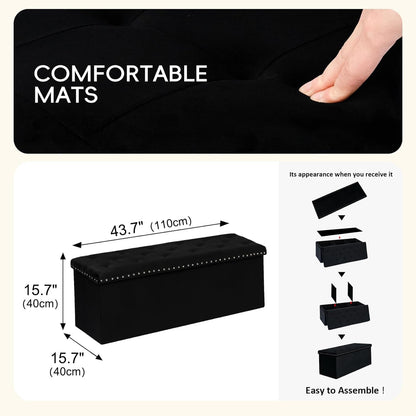 Jet Black Storage Ottoman Bench Seat 43.3 Inch Length-2