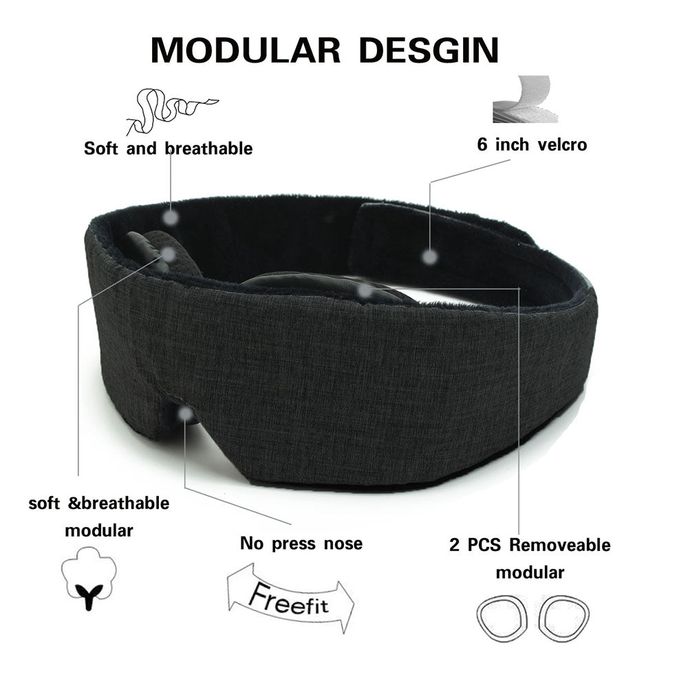 Black modular headband with soft, breathable fabric, 6-inch velcro, and removable components.