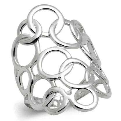 Silver ring with interlocking open circles, creating a delicate and modern geometric pattern.