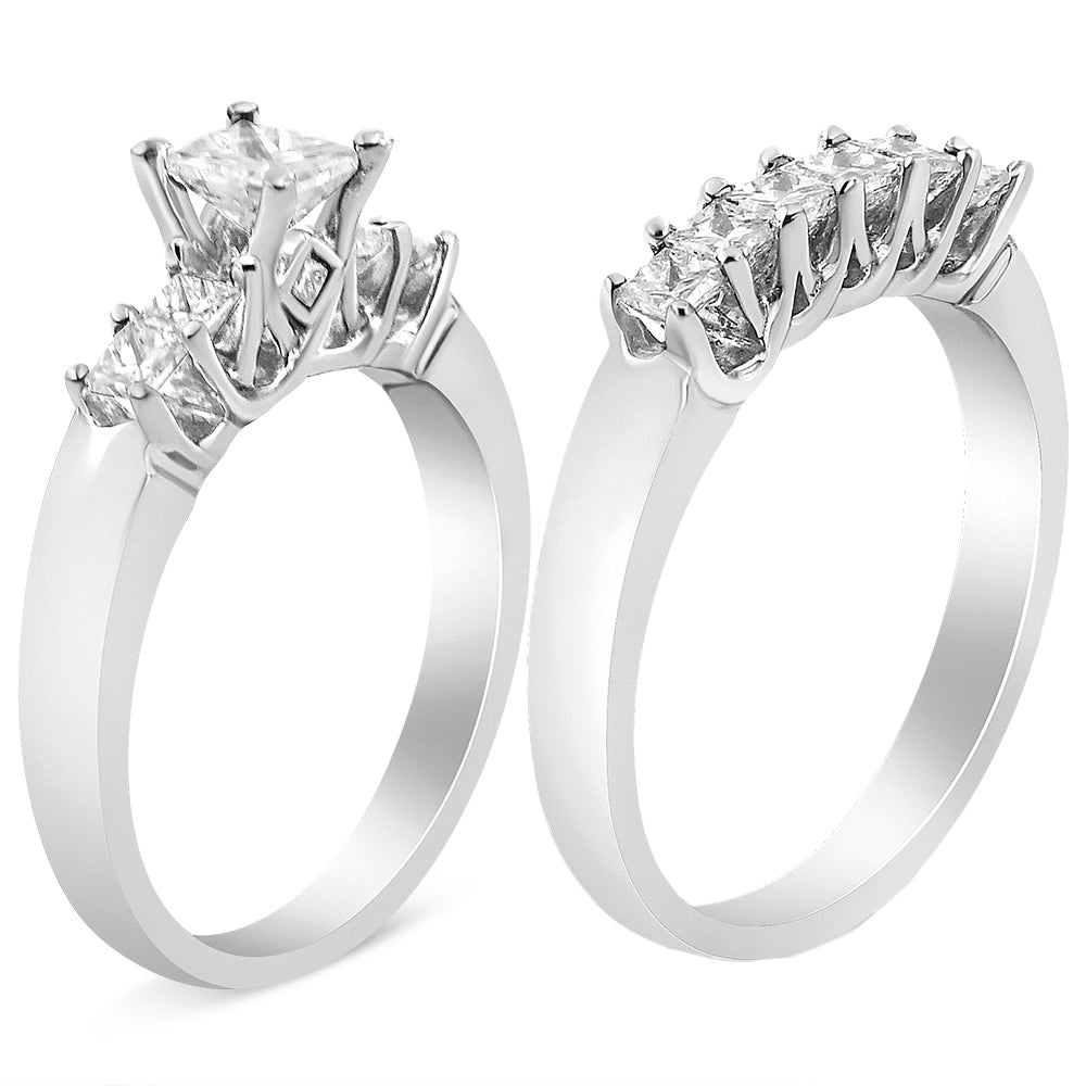 Two silver rings with clear square-cut stones set in elegant prong settings.