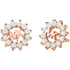 Rose gold earrings with circle of sparkling gems and “MK” initials in the center.