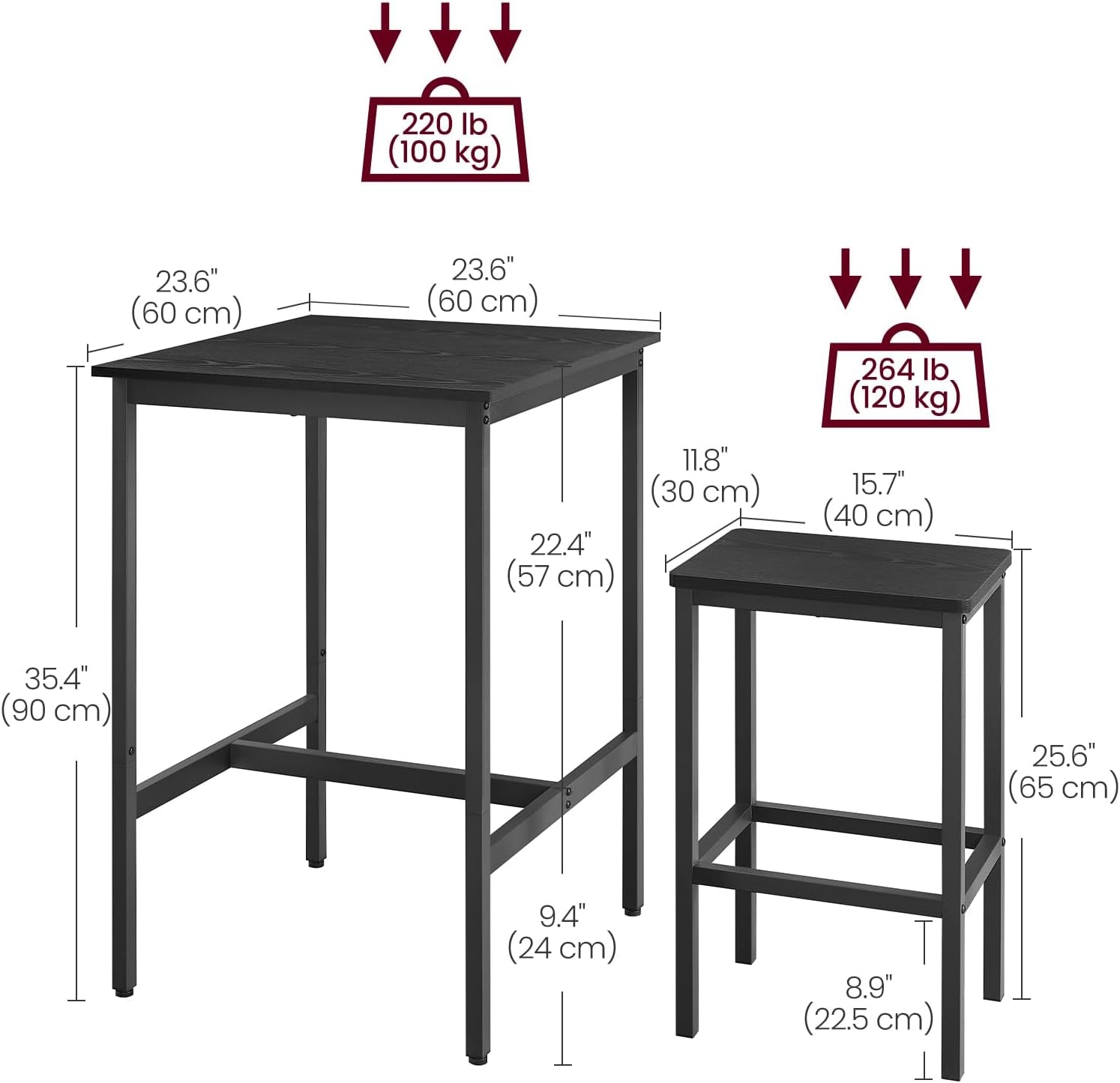 Multifunctional Ultracompact Black Bar Table Two Chairs-3