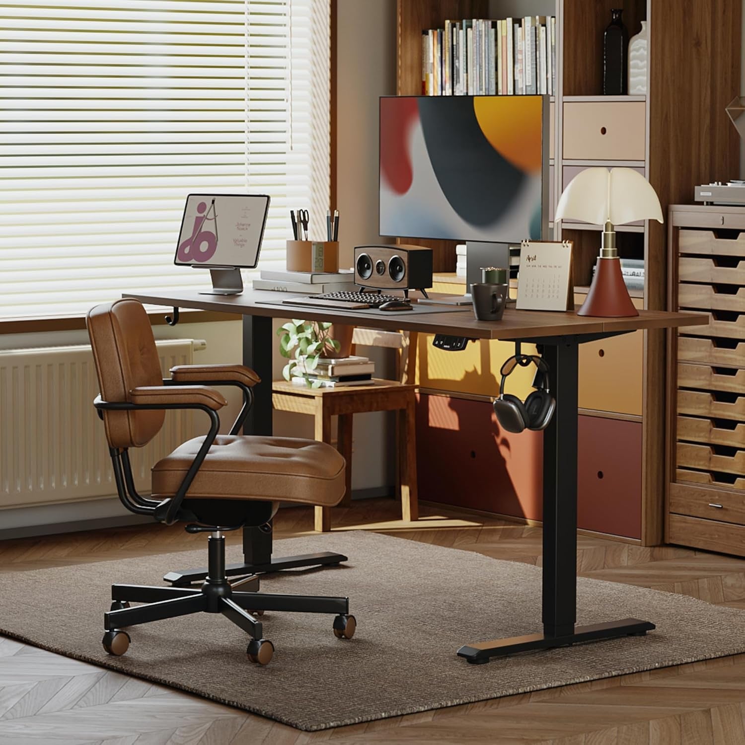 Electric Standing Desk 48x24 Height Adjustable Dark Walnut-2
